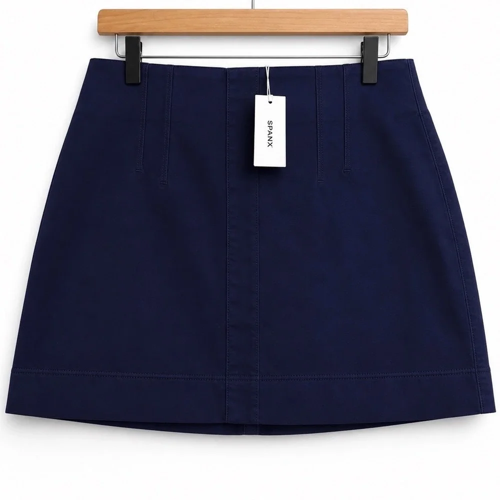 NEW Spanx Stretch Twill Mini Skirt Lapis Blue 21056R Womens Large‎ NWT